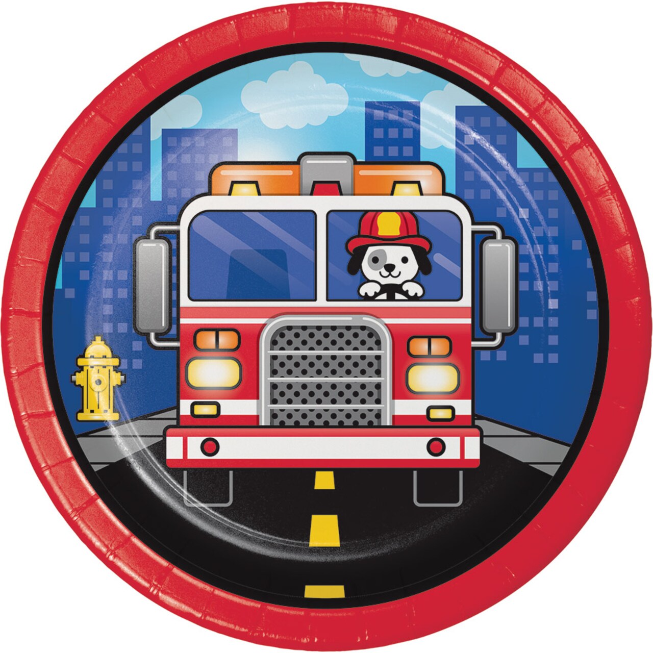Party Central Fire Truck Disposable Party Luncheon Plates - 6.75" - Club Pack of 96